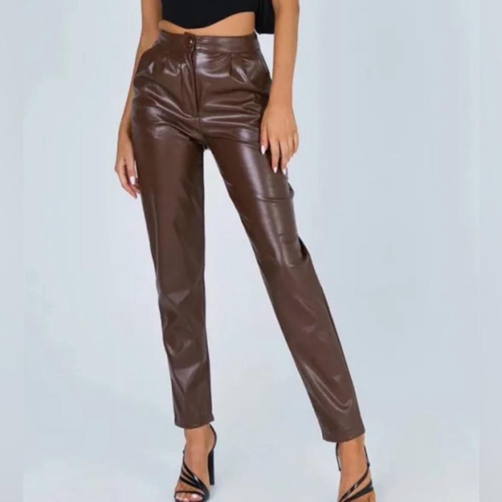 Princess Polly - Brown Leather Trousers - Size 8